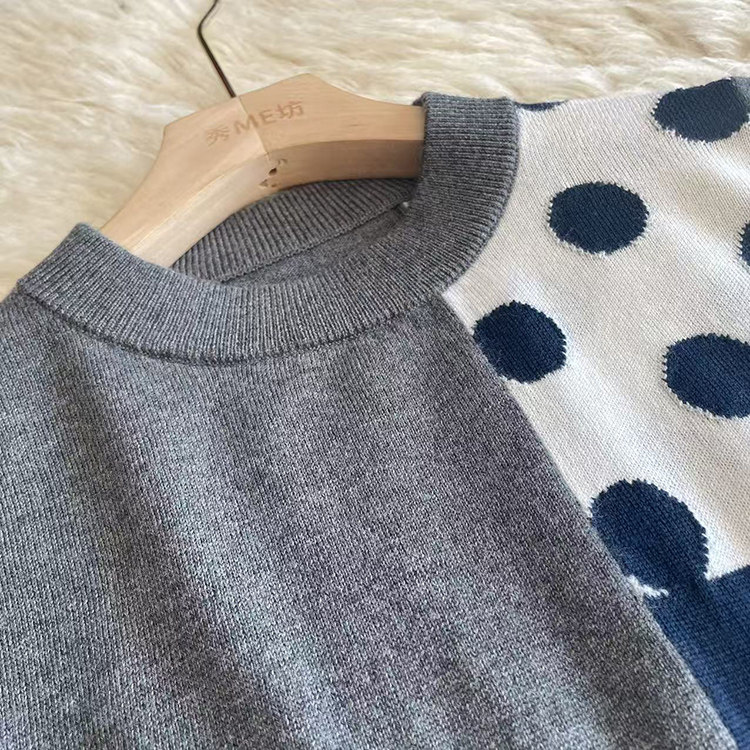 精纺100细羊毛圆领针织打底衫女不规则下摆波点撞色红标毛衣秋冬,淘宝优惠券,粉丝福利购,淘宝优惠卷