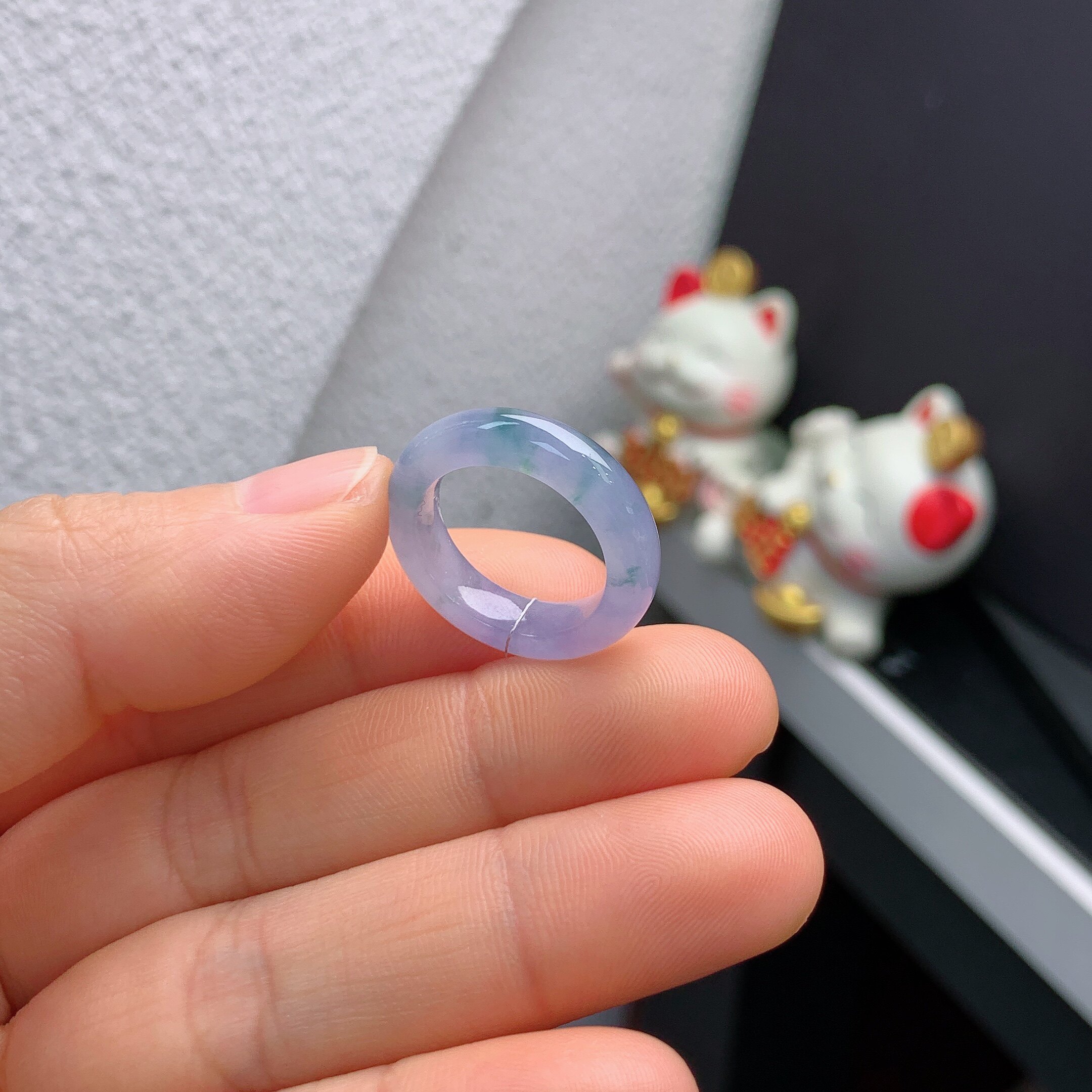 10 circle Myanmar natural jade A grade ice violet floating flower ring 305#
