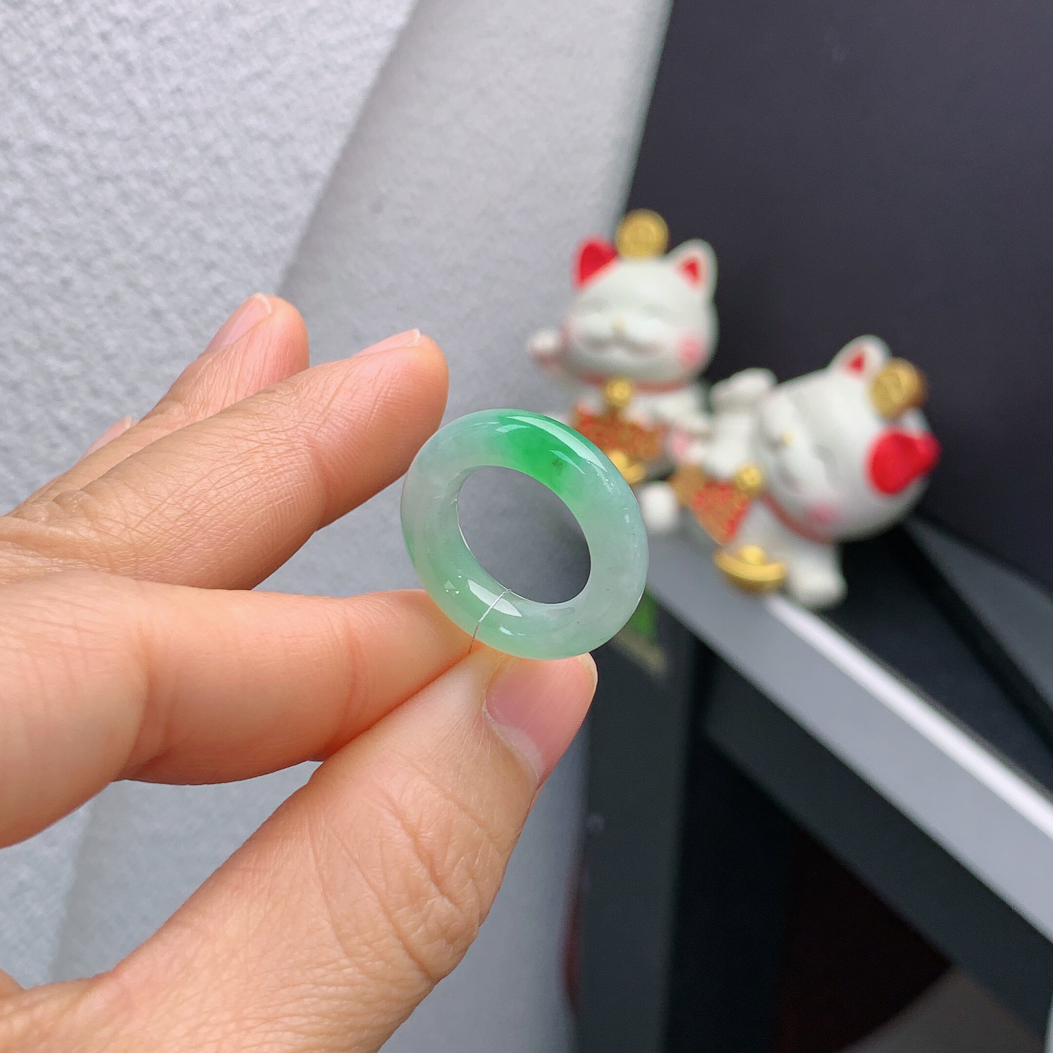 5-6 circle Burmese natural jade A goods ice floating green ring 200#