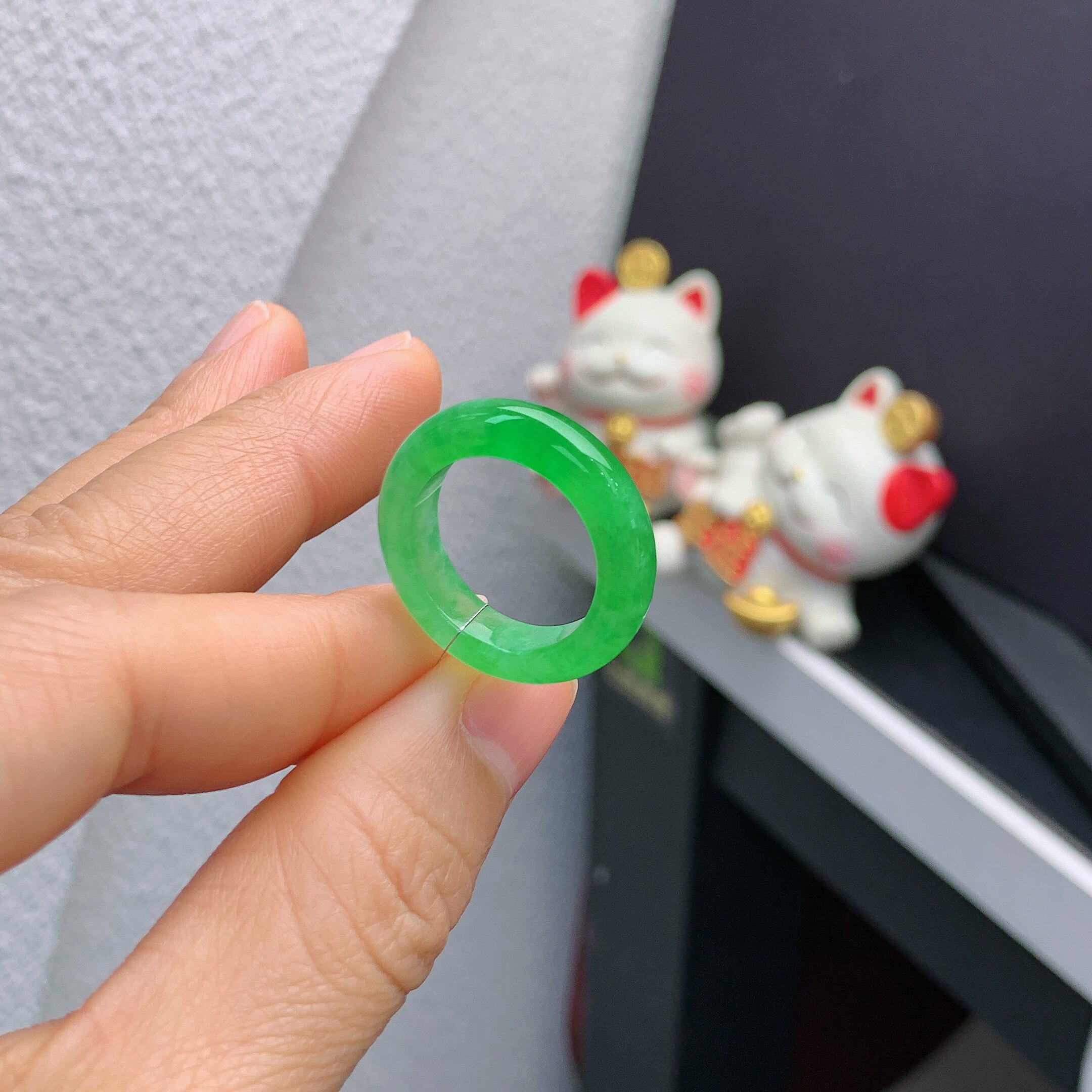 14-15 circle Myanmar natural jade A goods ice manyyang green ring A762#