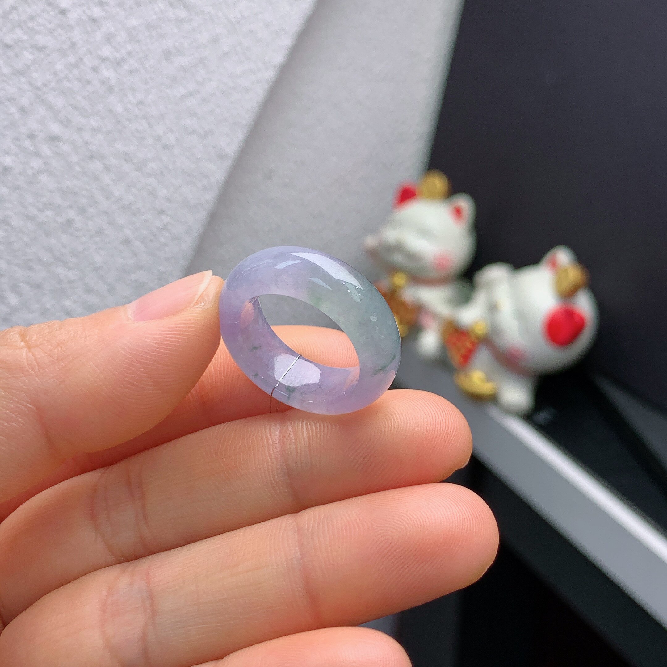 13-14 circle Burmese natural jade A goods ice violet floating flower ring A349#