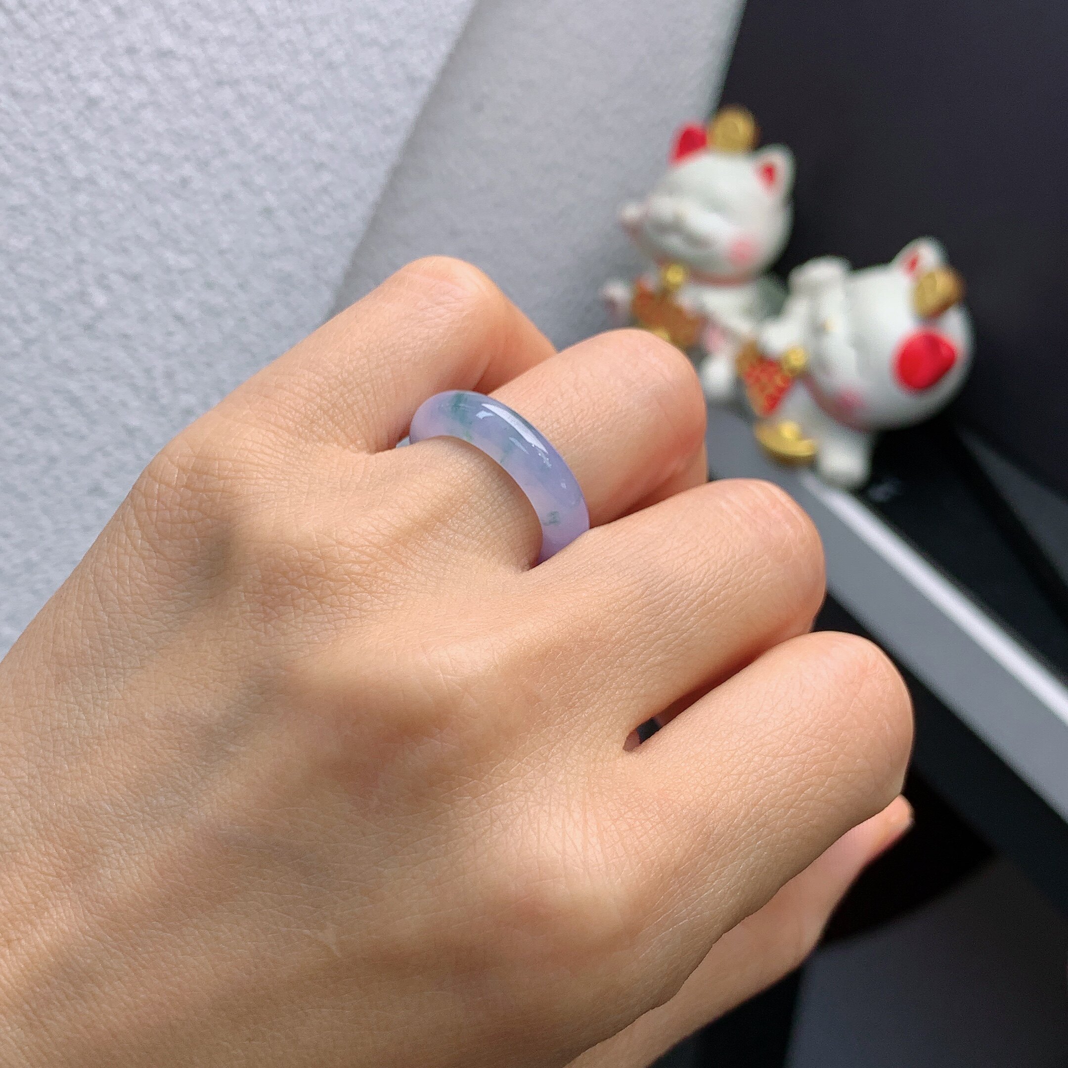 10 circle Myanmar natural jade A grade ice violet floating flower ring 305#