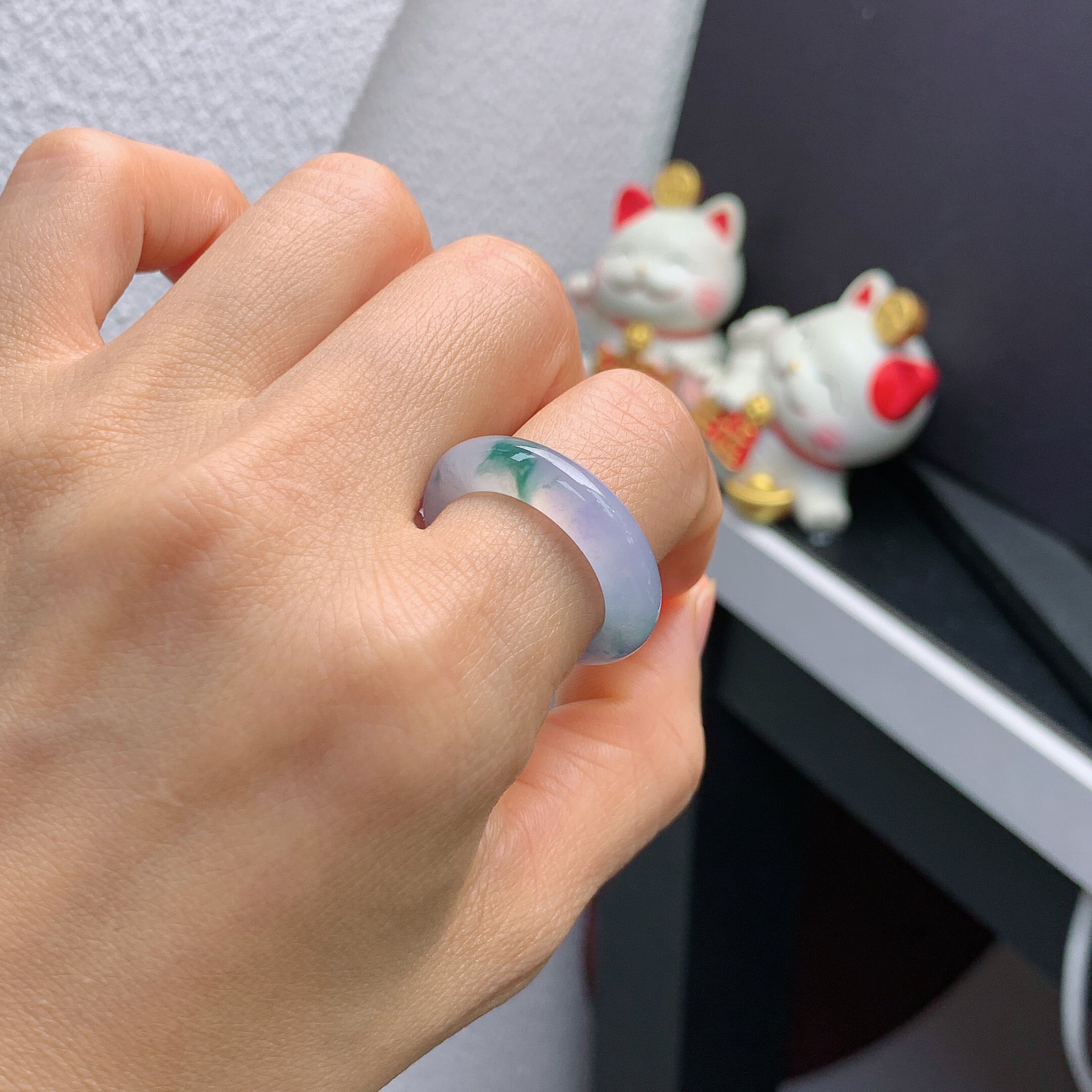 20 rings Burmese natural jade A goods ice violet floating flower ring A1577#
