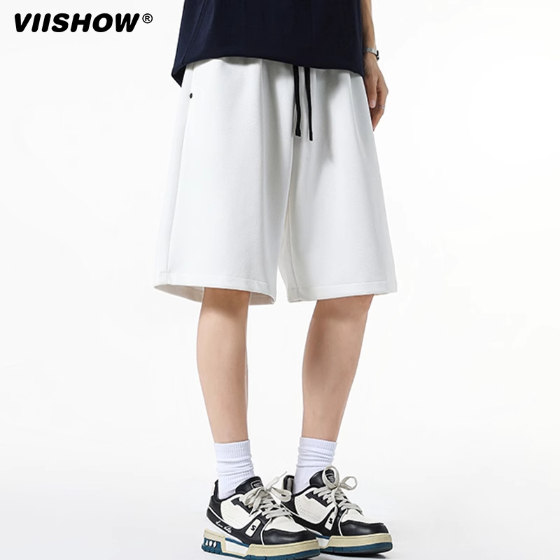 VIISHOW夏季潮牌松紧腰休闲短裤男简约美式运动宽松直筒五分卫裤 - 图1