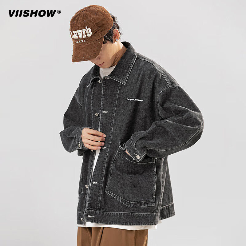 VIISHOW男装潮牌2024秋季新款复古高街潮牌宽松情侣牛仔夹克外套,淘宝优惠券,粉丝福利购,淘宝优惠卷