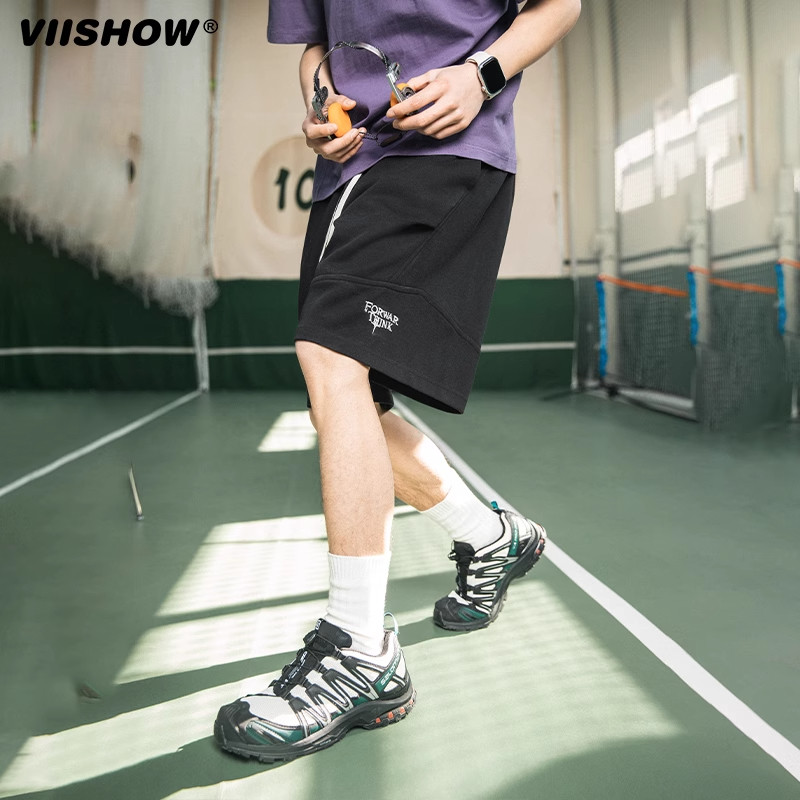 VIISHOW夏季美式复古运动休闲短裤宽松潮牌五分裤刺绣透气裤子男,淘宝优惠券,粉丝福利购,淘宝优惠卷