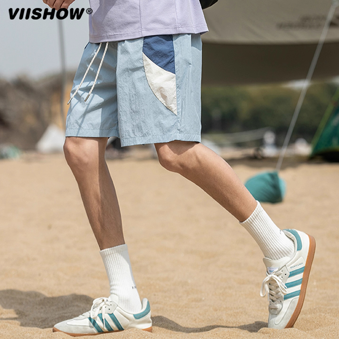 VIISHOW夏季轻薄速干拼色休闲短裤男美式户外徒步登山运动五分裤,淘宝优惠券,粉丝福利购,淘宝优惠卷