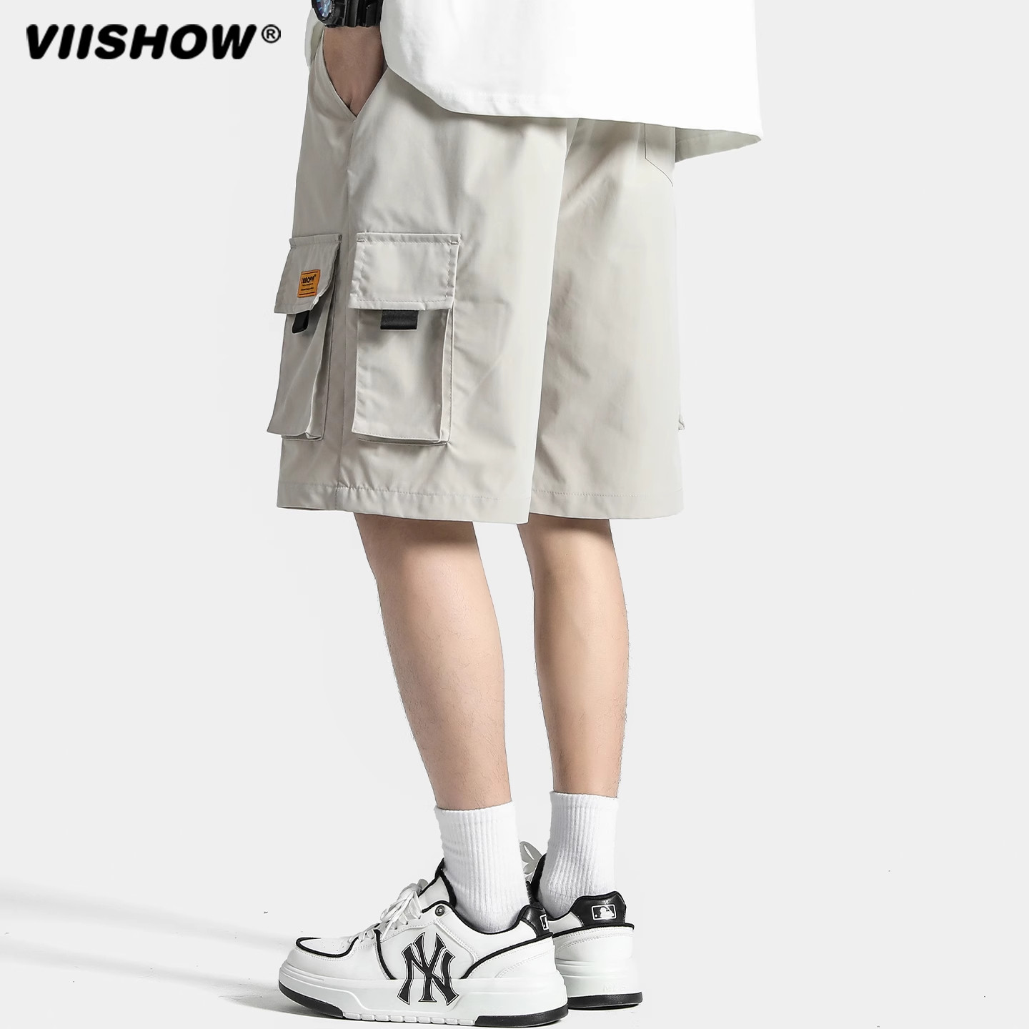 VIISHOW日系复古多口袋工装短裤男潮牌街头bf宽松阔腿休闲五分裤,淘宝优惠券,粉丝福利购,淘宝优惠卷