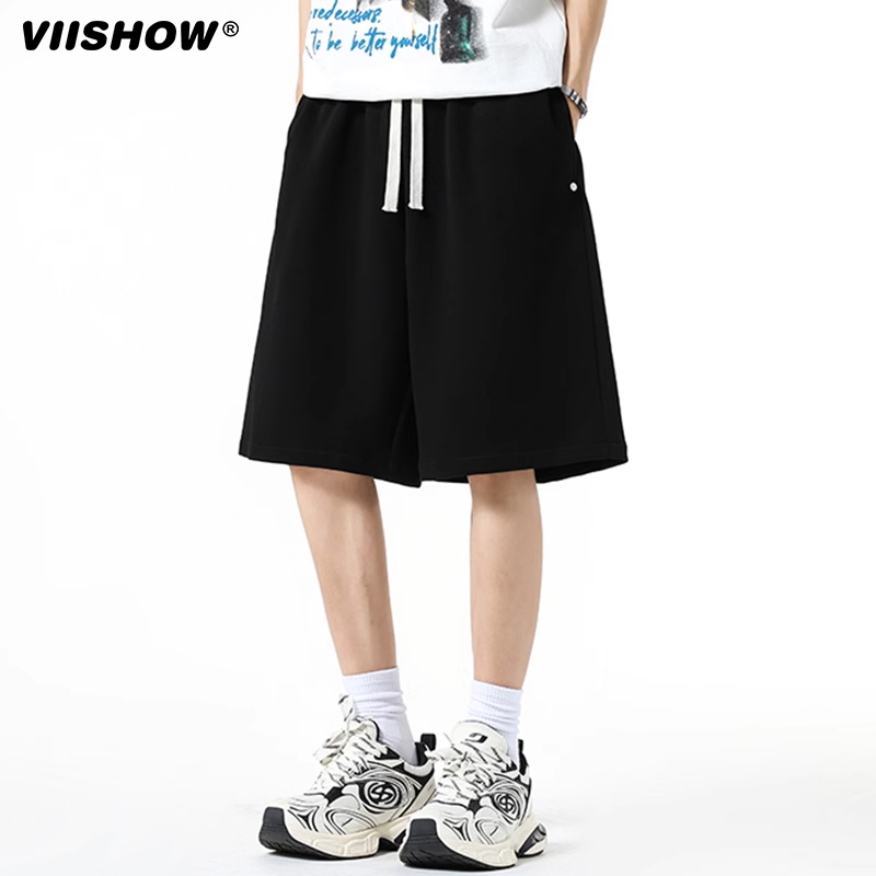 VIISHOW夏季潮牌松紧腰休闲短裤男简约美式运动宽松直筒五分卫裤 - 图0