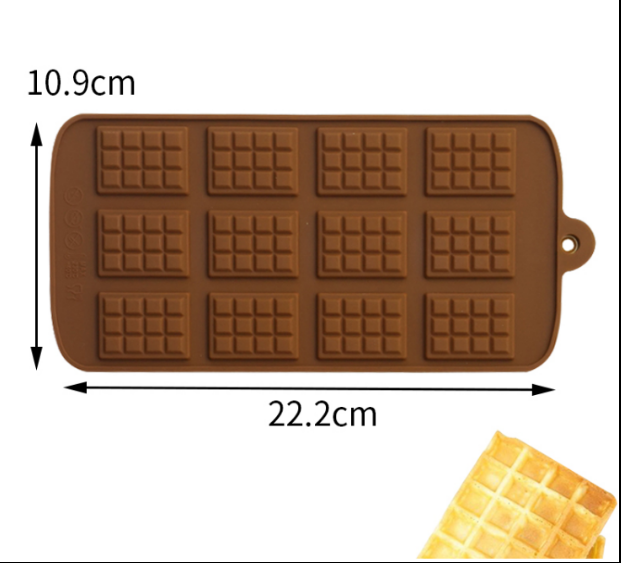 12连长方形格子硅胶模具蛋糕装饰巧克力块插片华夫饼干翻糖模具-图3