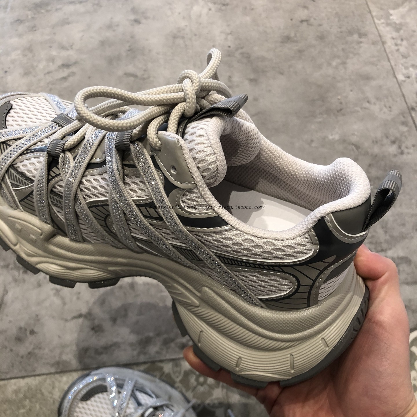 2026新款韩版厚底老爹鞋女时尚百搭水钻网面拼接舒适休闲运动鞋,淘宝优惠券,粉丝福利购,淘宝优惠卷