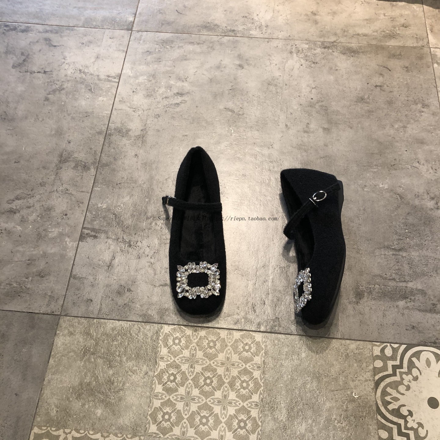 鞋子女冬季新款呢子水钻方头玛丽珍鞋女一字带内增高气质加绒单鞋,淘宝优惠券,粉丝福利购,淘宝优惠卷