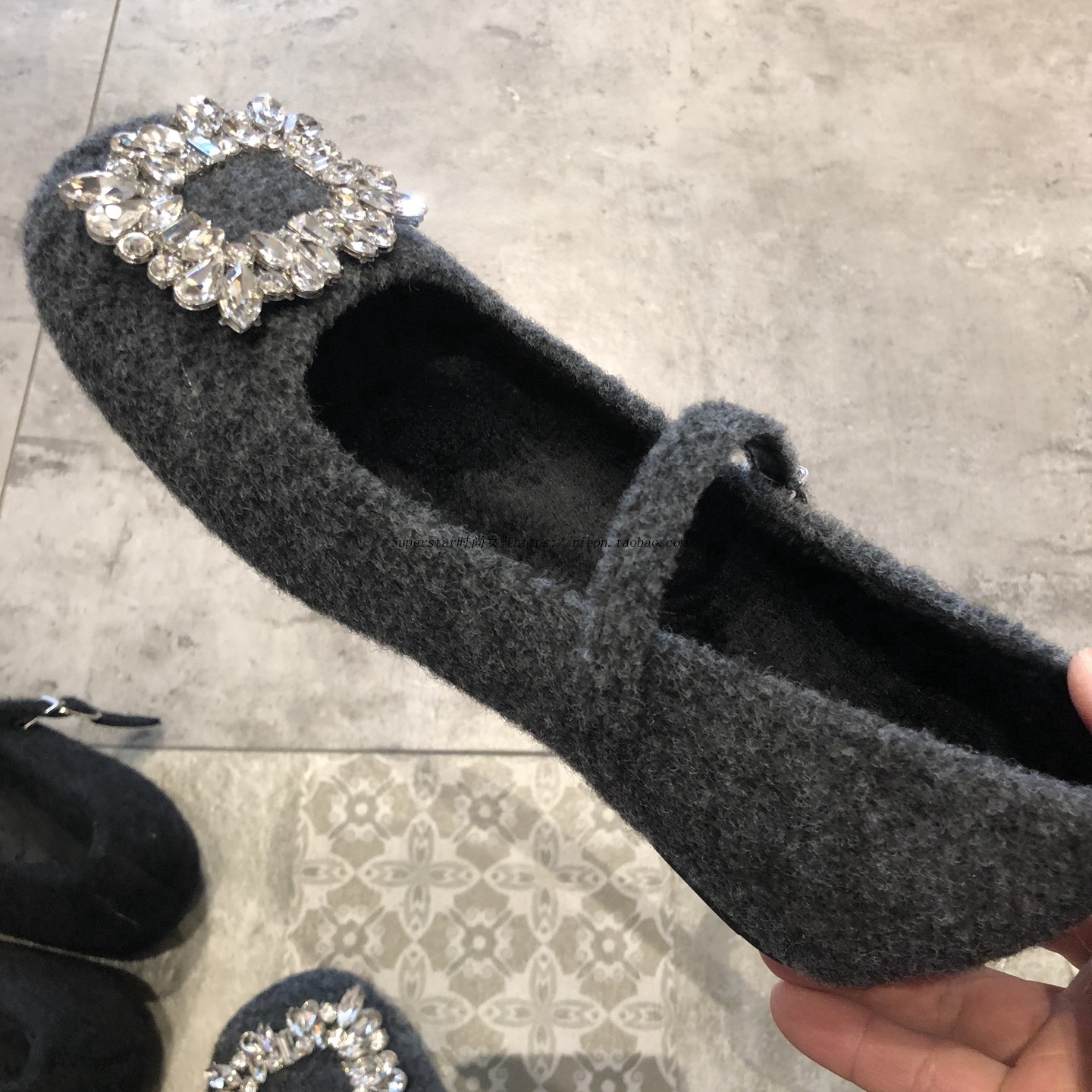 鞋子女冬季新款呢子水钻方头玛丽珍鞋女一字带内增高气质加绒单鞋,淘宝优惠券,粉丝福利购,淘宝优惠卷