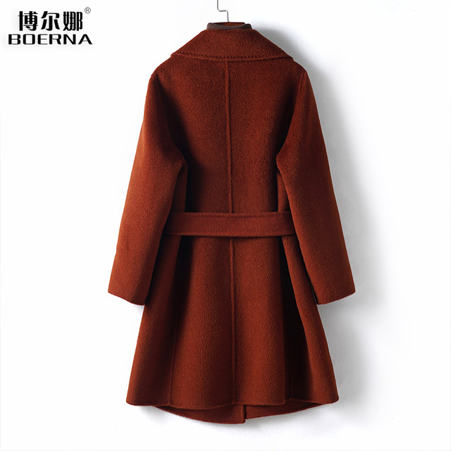 Women's woolen coat mid-length lace-up temperament woolen coat