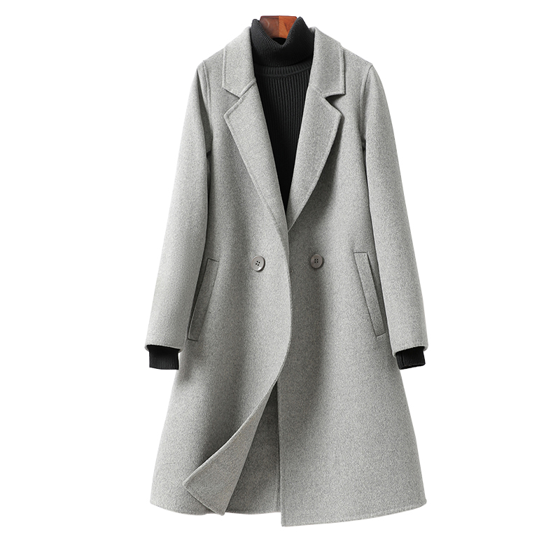 双面羊绒大衣女中长款灰色西装领高端气质春秋新款羊毛呢外套女士