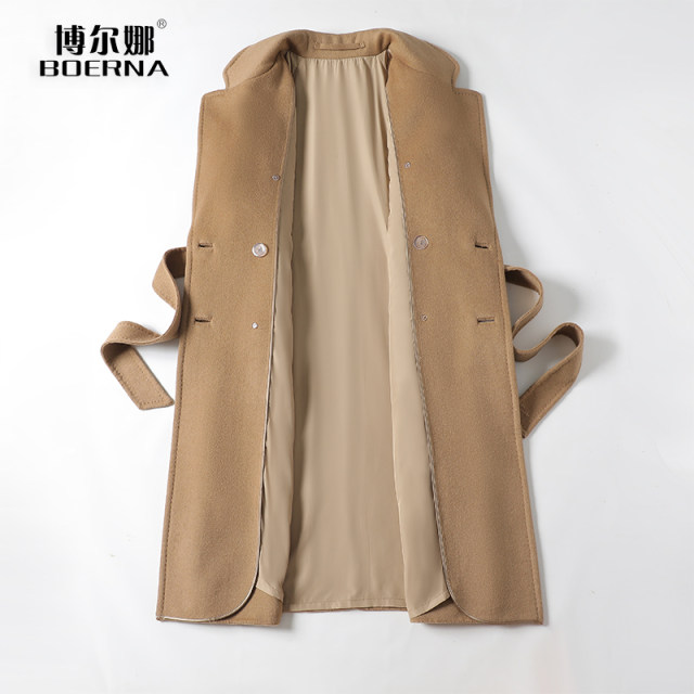 羊毛大衣女士中长款系带双排扣驼色双面呢秋冬新款高级感毛呢外套