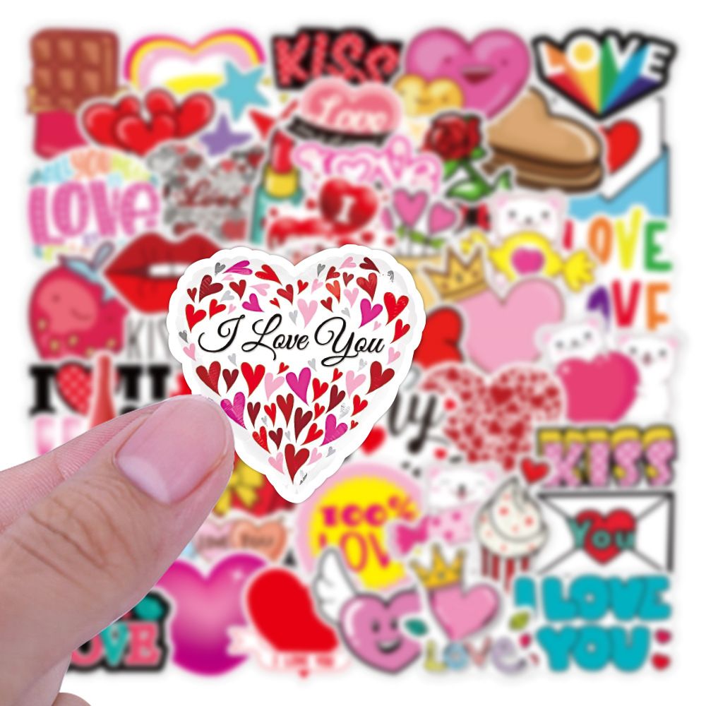 50张儿童卡通情人节告白爱心贴纸七夕情侣笔记本行李箱涂鸦贴纸