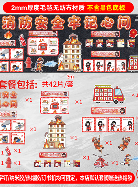 消防安全主题黑板报装饰墙贴班级教室文化墙布置毛毡无纺布织布