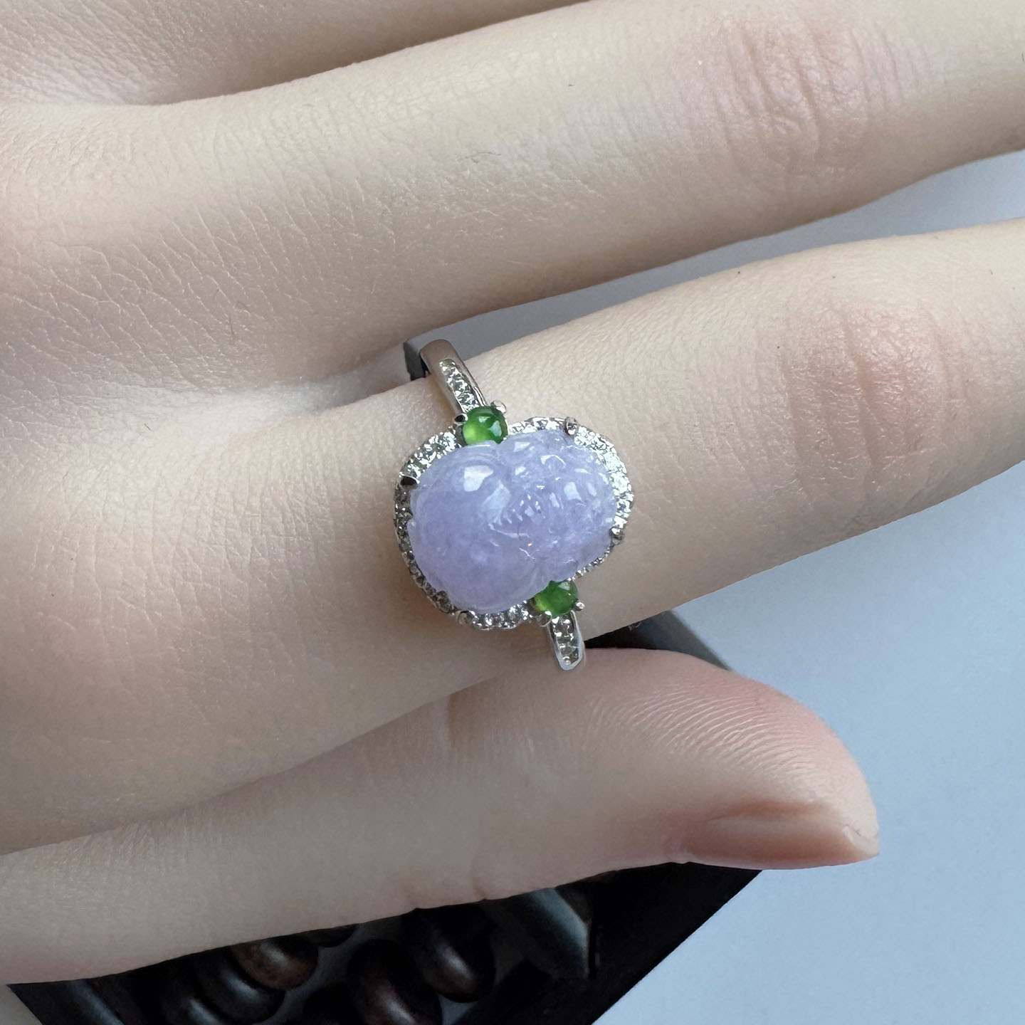 Ice Violet Jade Pixiu Ring S925 Silver Set