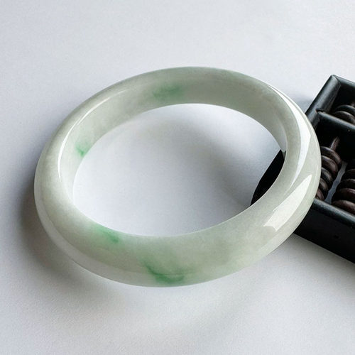 翡翠林 时尚年轻白底飘阳绿翡翠手镯58 缅甸天然冰糯种白底青玉镯 - 图0