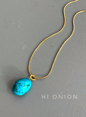 Hi Onion原创小众设计复古松石绿项链进口包金锁骨链个性男女高级