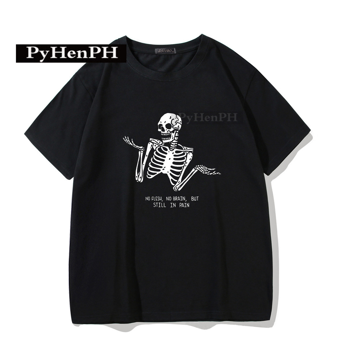 Black Skull T shirt 黑色女T夏个性骷髅印花短袖男女休闲大码T恤 - 图1