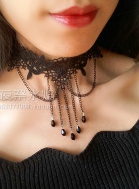 蔷薇派对夜店玫瑰黑色蕾丝项链