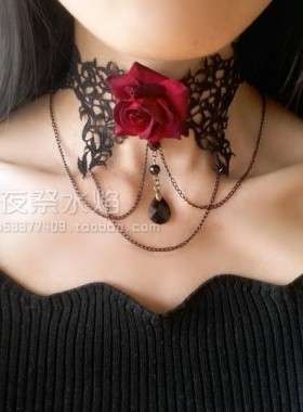 火焰夸张玫瑰镂空蕾丝手工项链