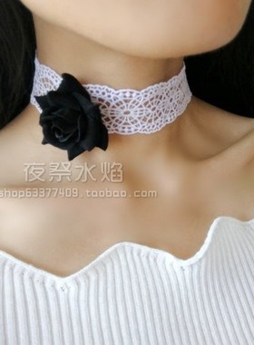 蔷薇日韩风黑白蕾丝项链