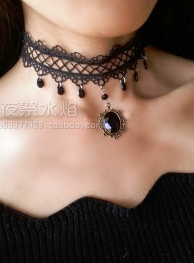 欧式复古哥特风黑色镂空蕾丝项链