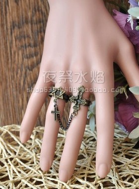 欧美朋克十字架六芒星双环戒指