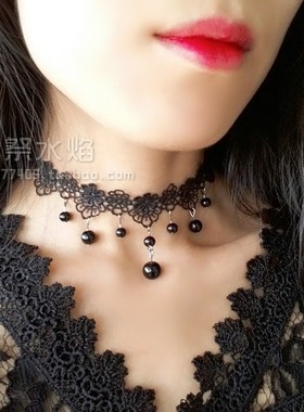 欧美复古黑色镂空蕾丝日常项链