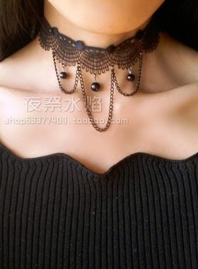 日韩风复古黑色蕾丝项链