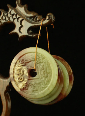 一口价 天然新疆和田玉 精工雕刻把玩五帝币 五朝货币 包邮