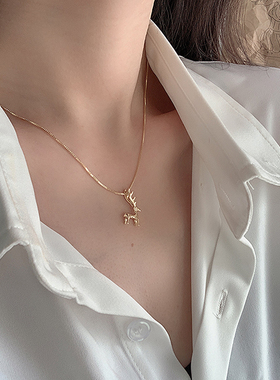 电镀微镶韩版小鹿几何短款项链