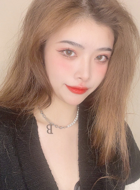 韩版字母珍珠拼接钛钢项链新品