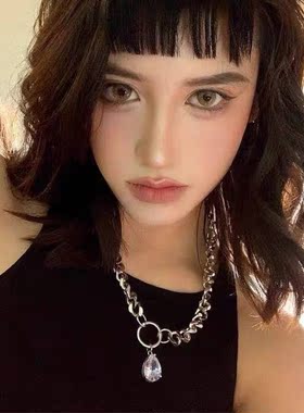 金属古巴水滴锆石朋克风锁骨链