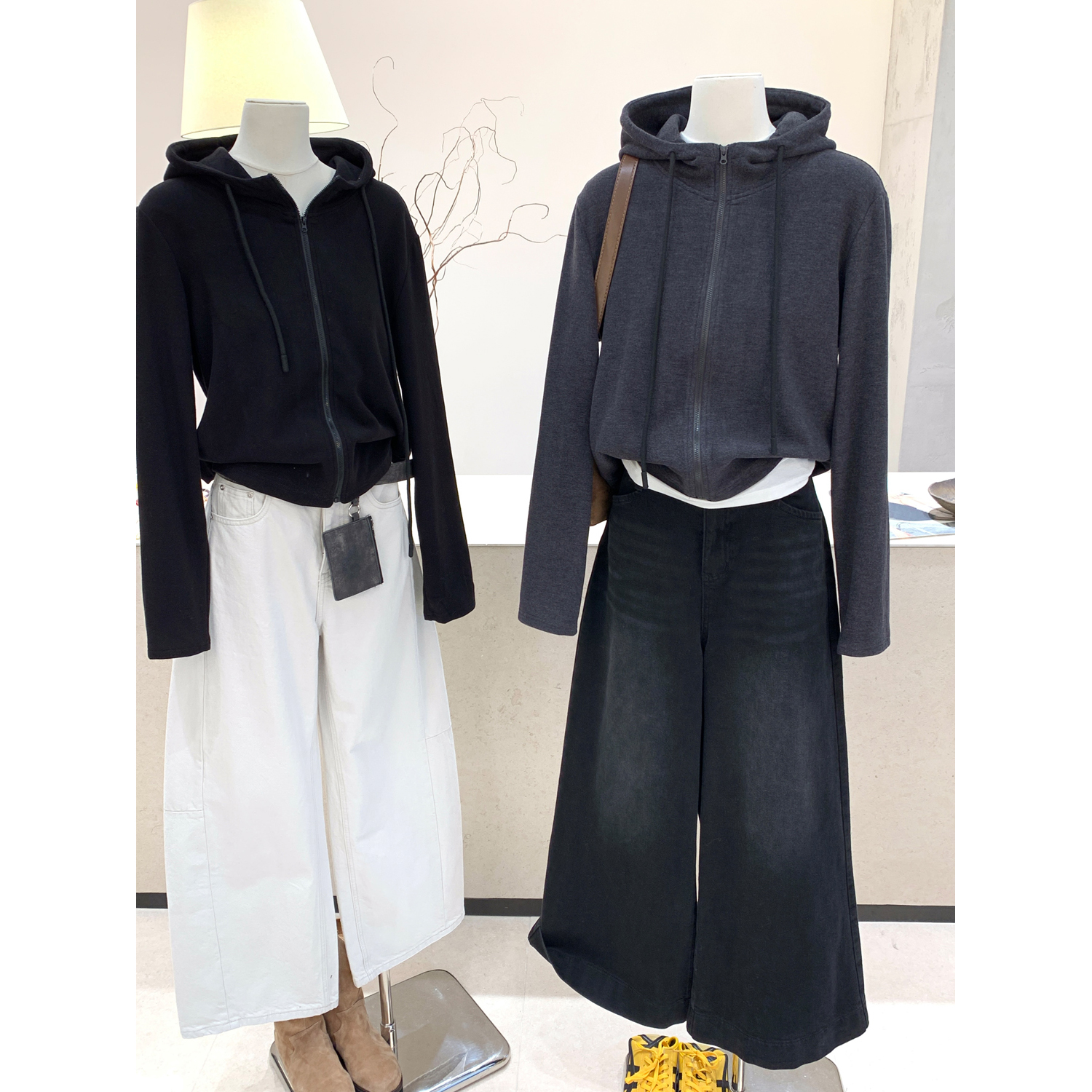 小哲 韩系连帽长袖拉链磨毛卫衣外套女秋冬新款修身短款帽衫上衣 - 图3