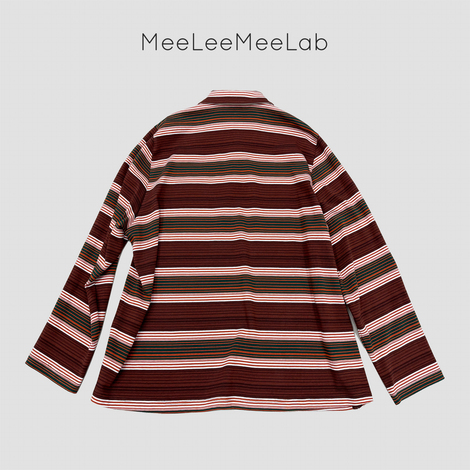 MeeLeeMeeLab绅士优雅老钱风学院风polo领条纹长袖宽松T恤 - 图0