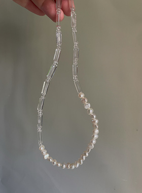 清冷感白水晶珍珠项链日常佩戴松弛感