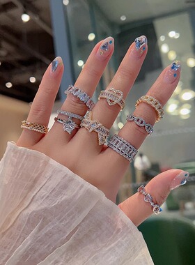 轻奢微镶爆闪重工锆石开口戒指