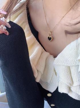 双面一条两戴反转爱心黑白红项链