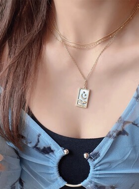 V65月亮牌多层叠戴天然灰贝母甜酷小众金色项链欧美锁骨链ins颈链