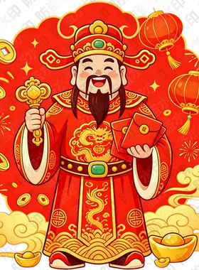 创意财神爷贴画客厅卧室出租房冰箱装饰招财求财贴纸防水自粘贴