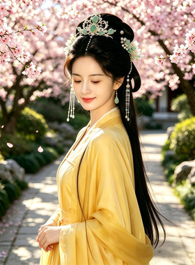 桃花下的古风美女客厅卧室出租房墙面古代美人贴画贴纸防水自粘贴