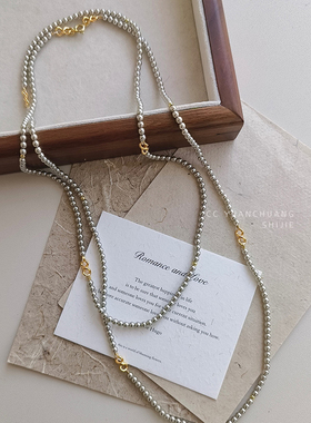 法式珍珠毛衣链灰珍珠轻奢原创复古长项链真多麻施家珍珠项链