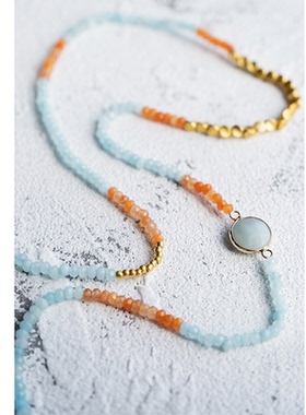 新中式天然石项链玉髓长款项链气质百搭多圈饰品原创小众设计女