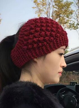 包头遮白发头饰毛线帽子女式漏顶保暖针织马尾帽贵妇头套头月子帽