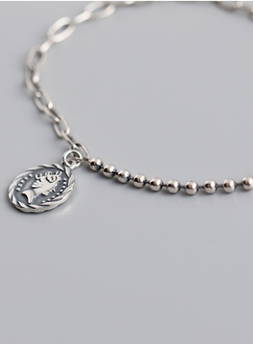 纯银复古头像巴黎幸运粗手链