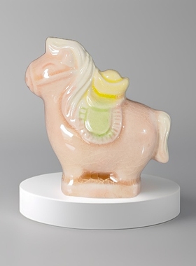 洛阳唐三彩陶瓷小马元宝马上有钱装饰可爱摆件旅游纪念品伴手礼